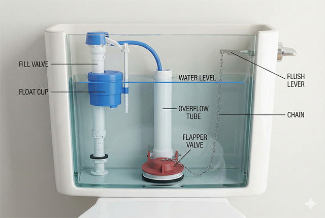 水箱水量不足或零件老化